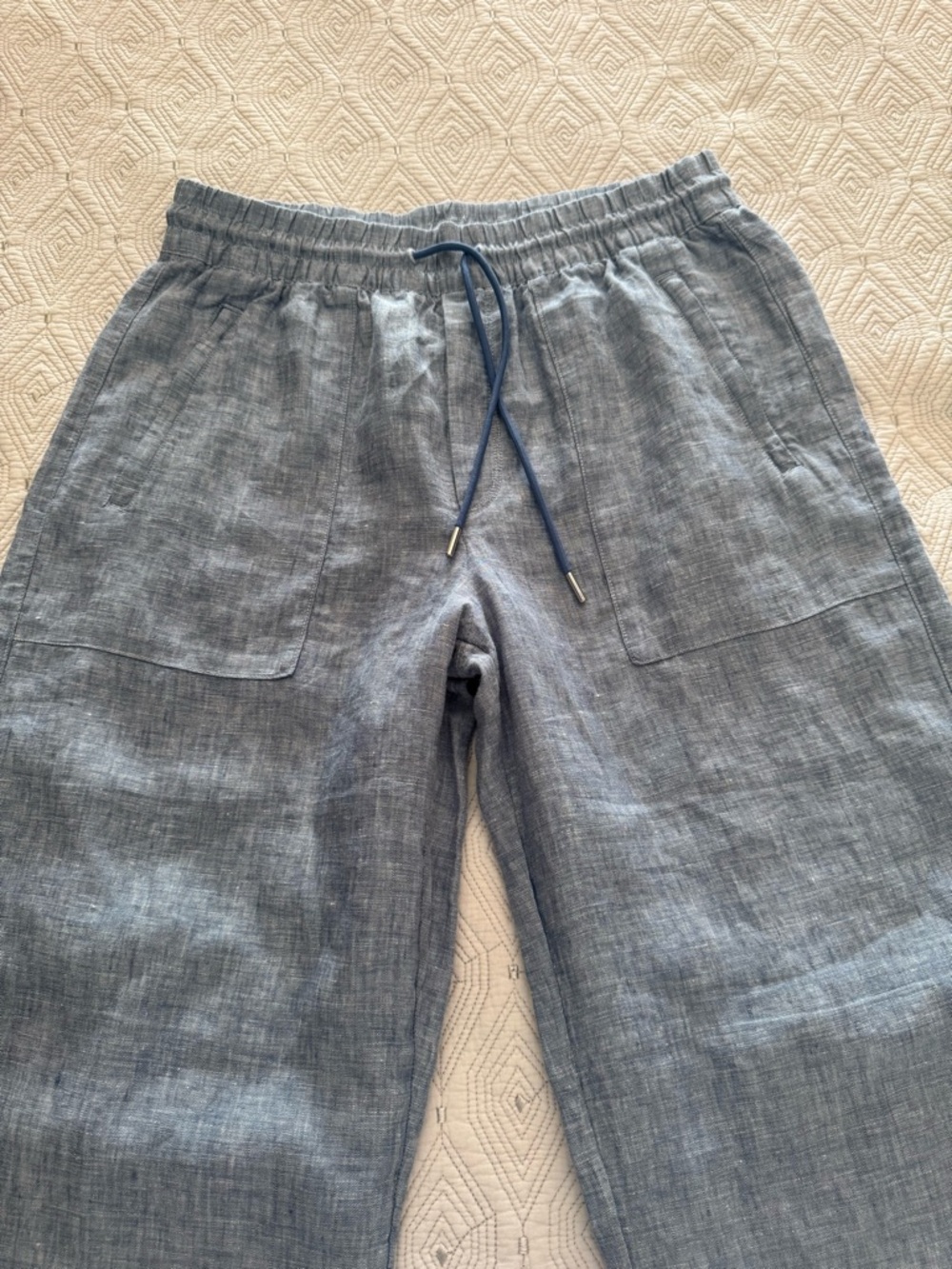 Athleta Cabo Linen Wide Leg Pant Chambray Blue Drawstring Women’s Size 6 - Picture 6 of 15